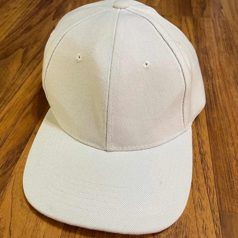 Plain White Baseball Cap Adjustable Hook and Loop Wool Blend Minimalist Hat